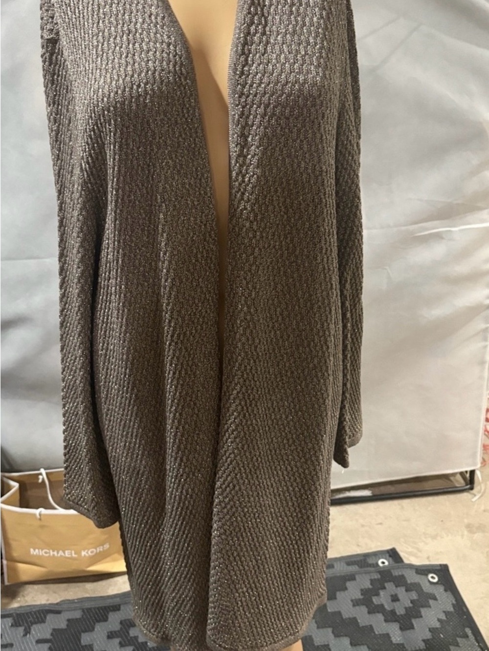 Alfani Taupe Open-Front Knit Cardigan